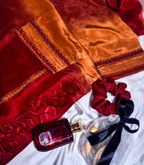 Silk embroidered long shirt with trouser pants and shafoon dubatta